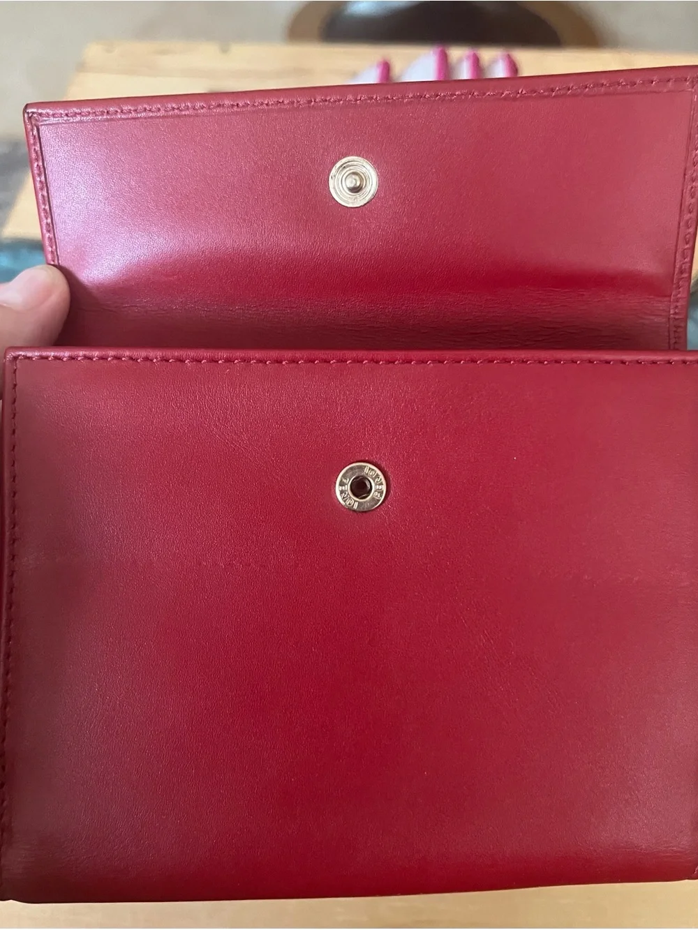 Fendi FF Logo Red Leather compact Wallet with Gold Logo Buckle